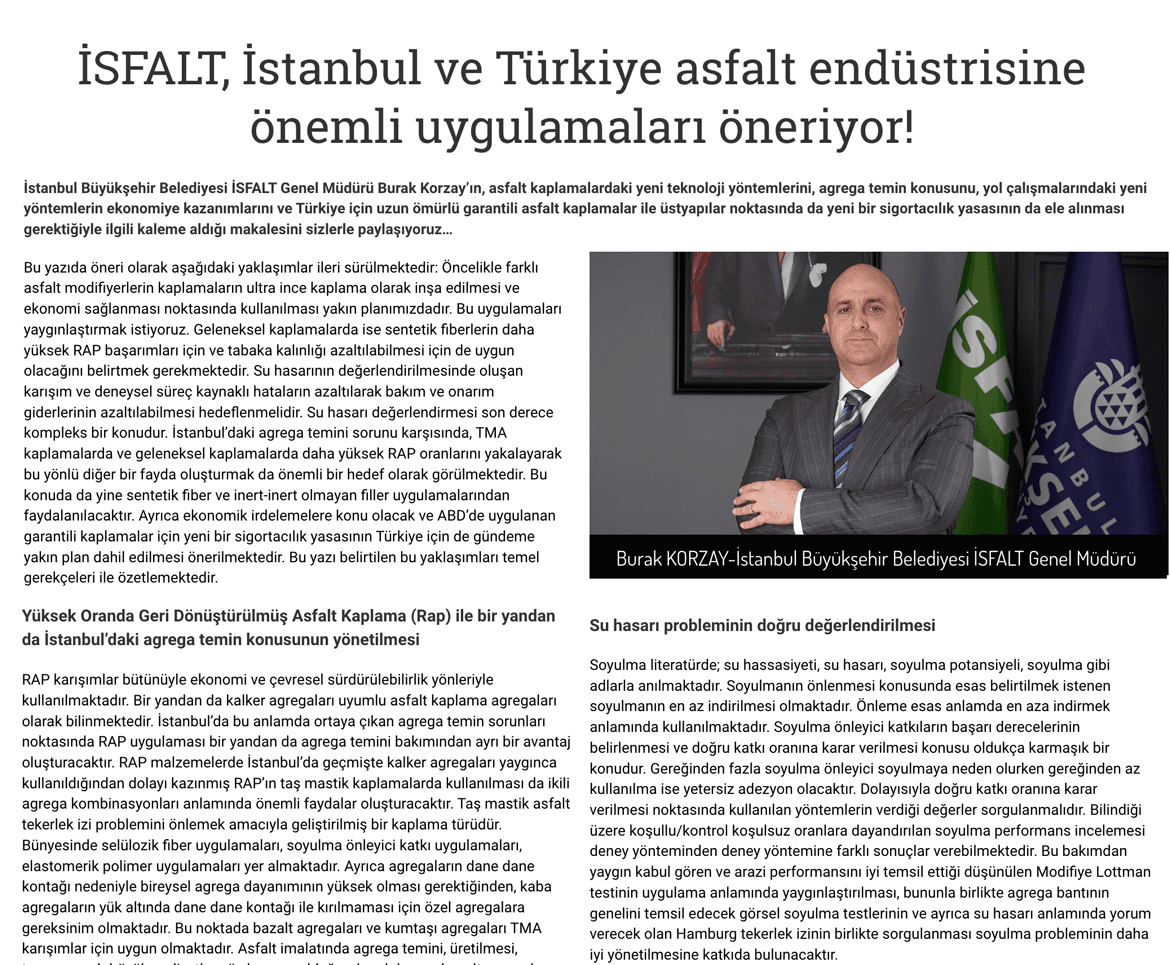 İSFALT AŞ İstanbul ve Türkiye Asfalt Endüstrisine Önemli Uygulamaları Öneriyor